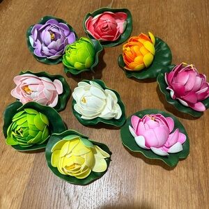 Colorful Floating Lotus Lily Pad Flowers Foam Artificial Set of 10 NeW